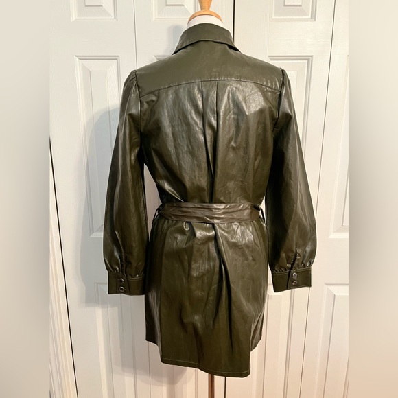 NWT ZARA Khaki Faux Leather Button Down Mini Dress - Picture 13 of 16